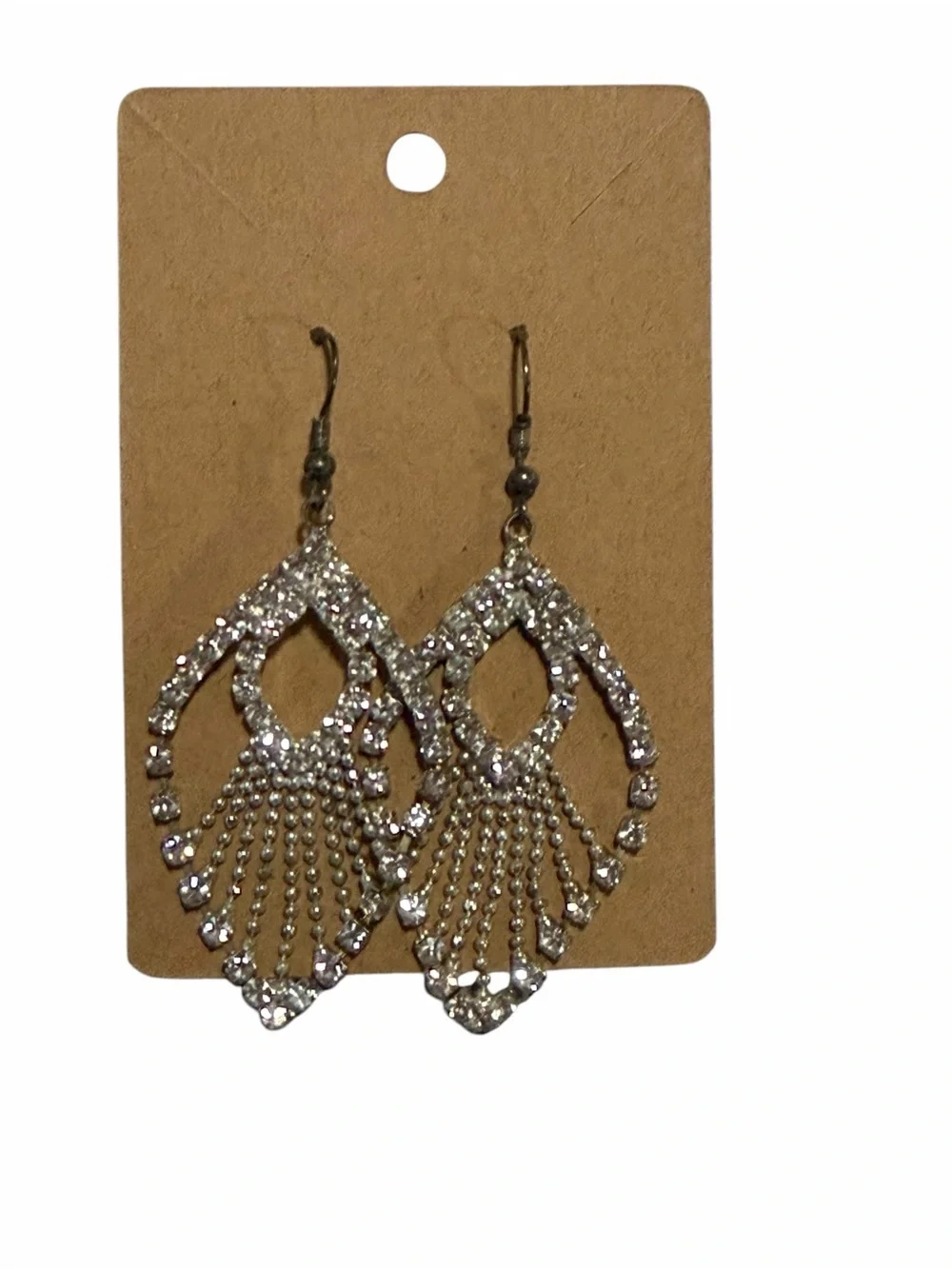 Crystal Teardrop Dangle Earrings Silver Tone Rhinestone Fringe Chandelier 3